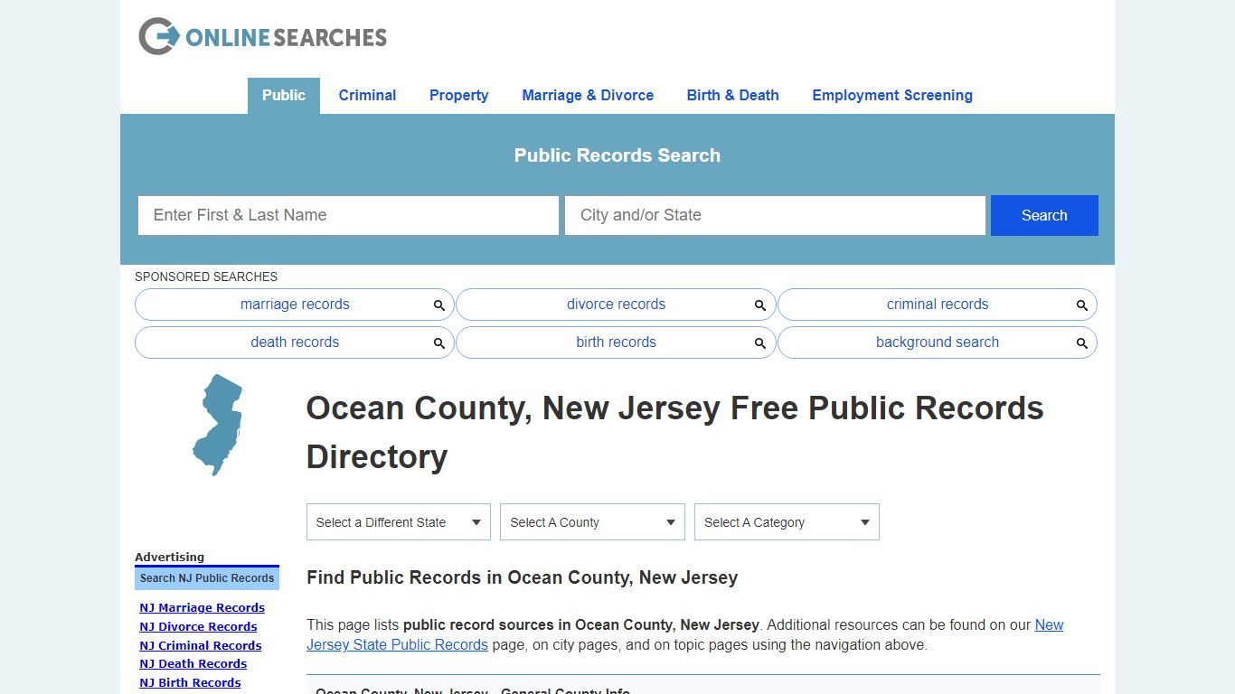 Ocean County, New Jersey Public Records Directory